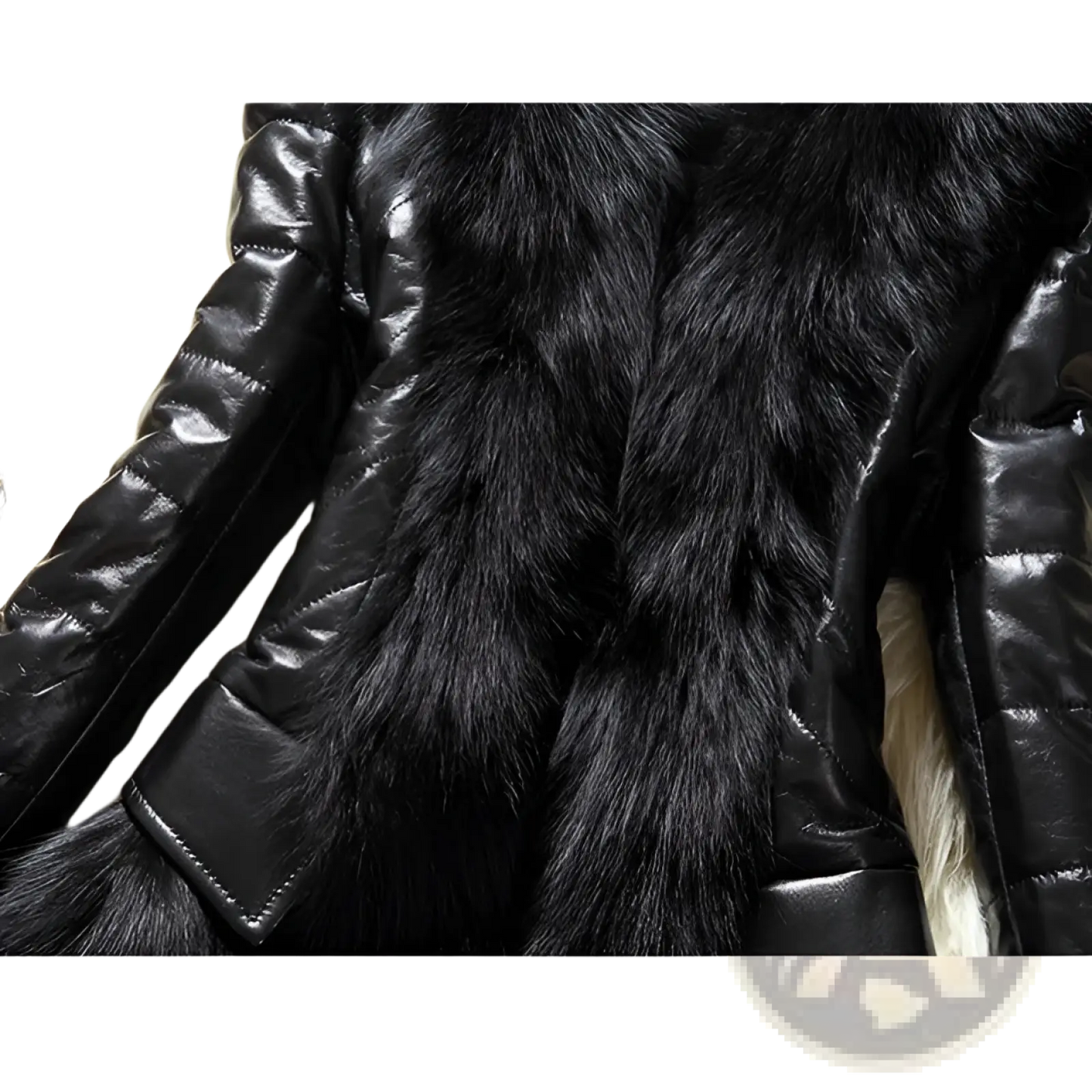 Faux Fur Collar Quilted Leather Jacket