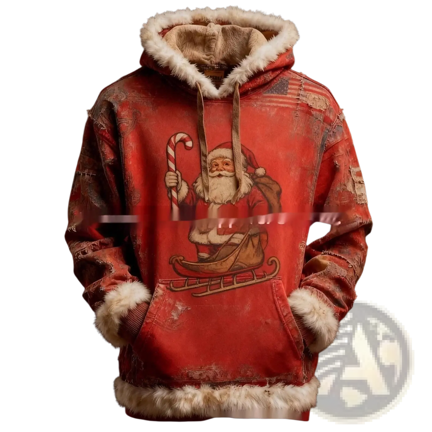 Faux Fur Trim Santa Claus Hoodie with American Flag Print