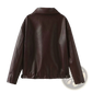 Faux Leather Bomber Jacket Loose Fit Cropped Moto Coat