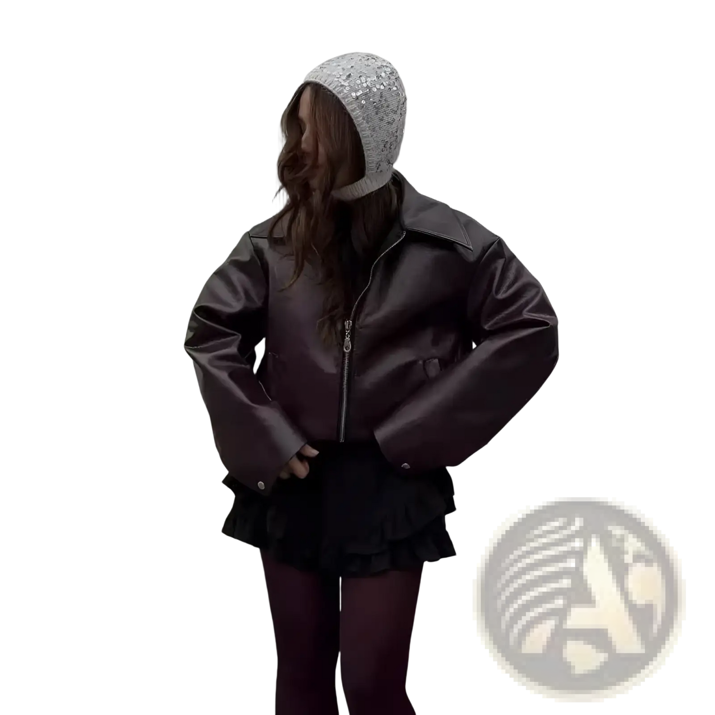 Faux Leather Bomber Jacket Loose Fit Cropped Moto Coat