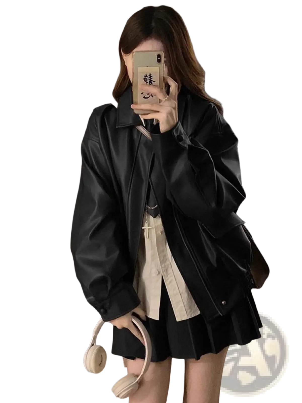 Faux Leather Bomber Jacket Oversized Short Coat