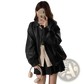 Faux Leather Bomber Jacket Oversized Short Coat