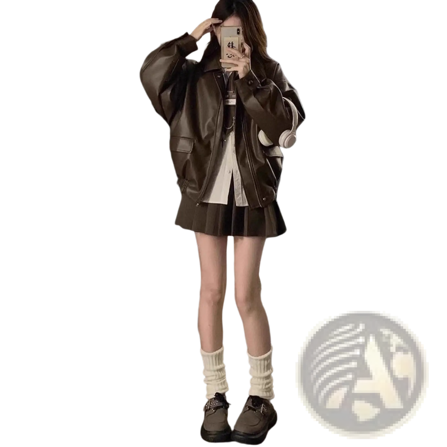 Faux Leather Bomber Jacket Oversized Short Coat
