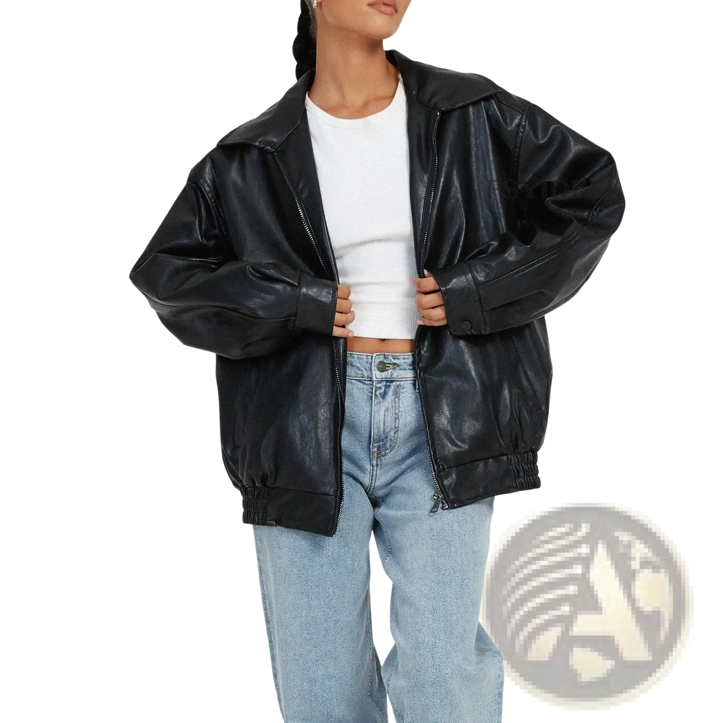 Faux Leather Bomber Jacket Relaxed Fit Women's Coat
