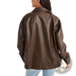 Faux Leather Bomber Jacket Relaxed Fit Women's Coat