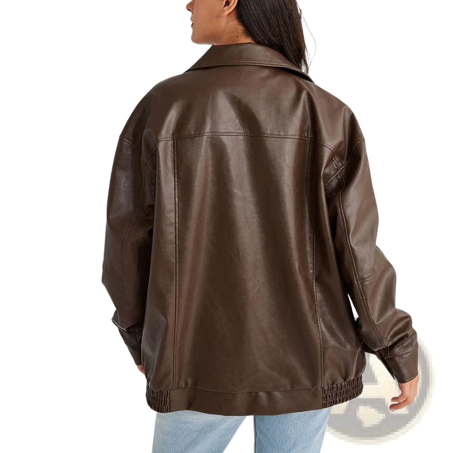 Faux Leather Bomber Jacket Relaxed Fit Women's Coat
