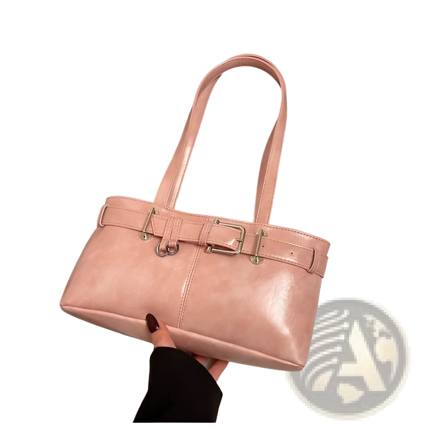Faux Leather Buckle Shoulder Bag with Bow Charm