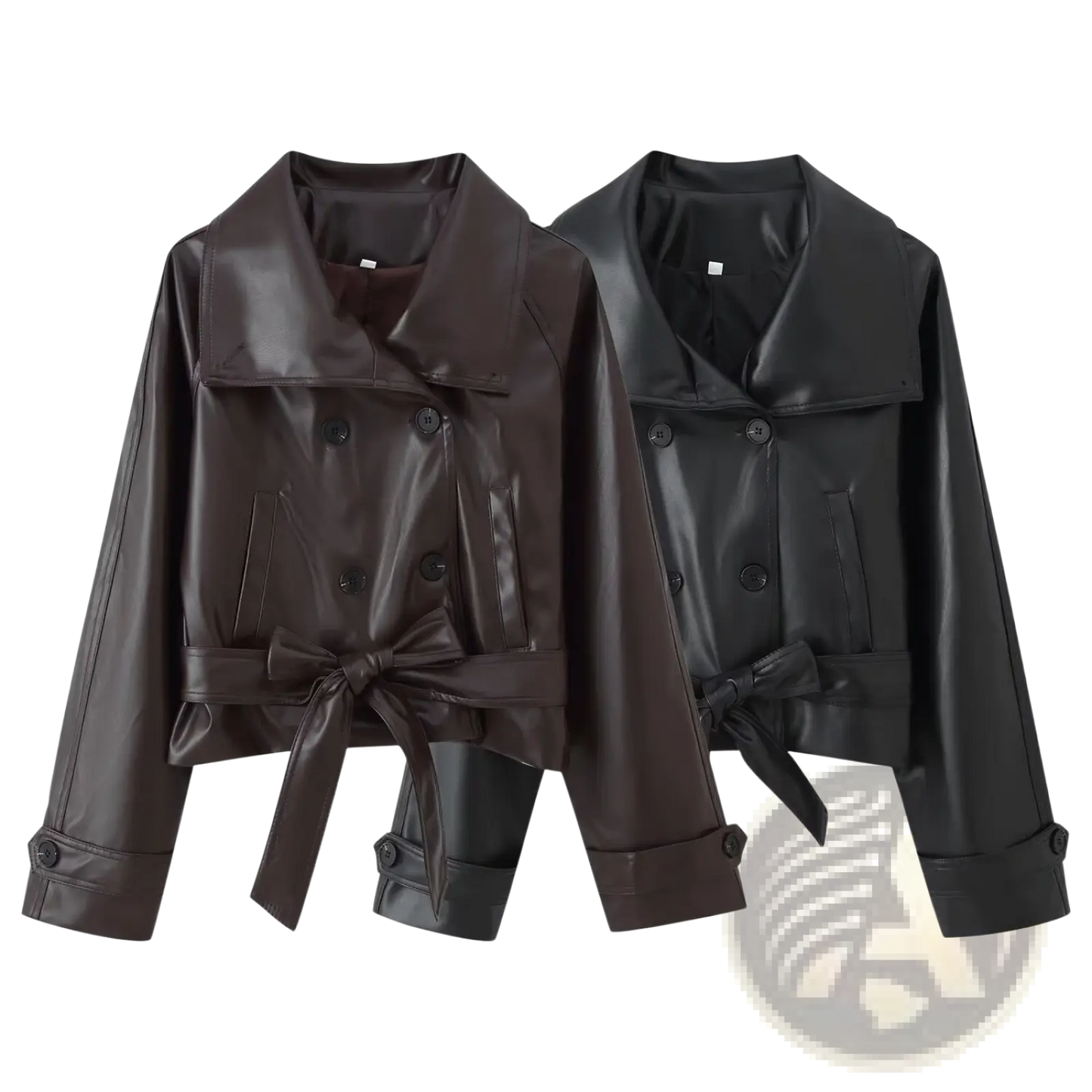 Faux Leather Double Breasted Belted Trench Coat