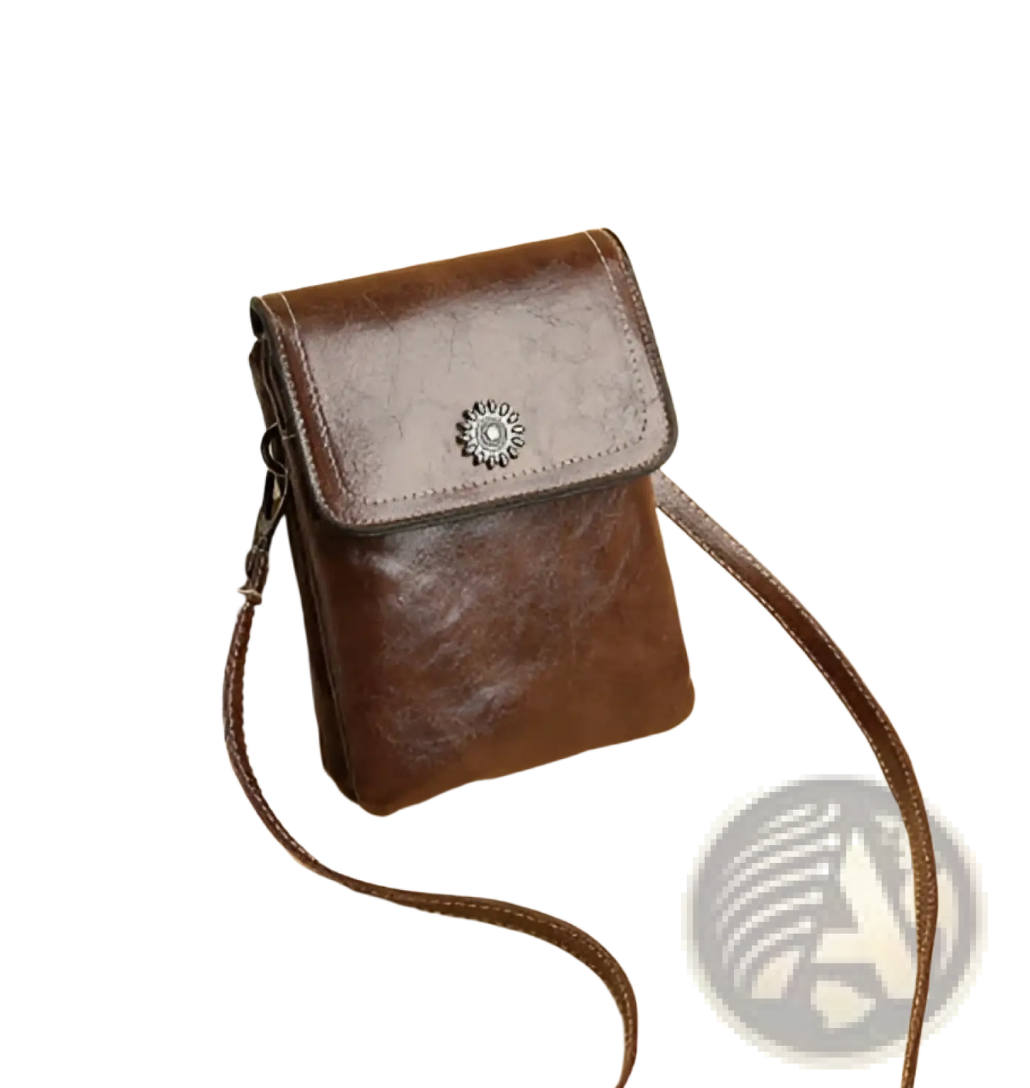 Faux Leather Floral and Sunburst Crossbody Phone Bag