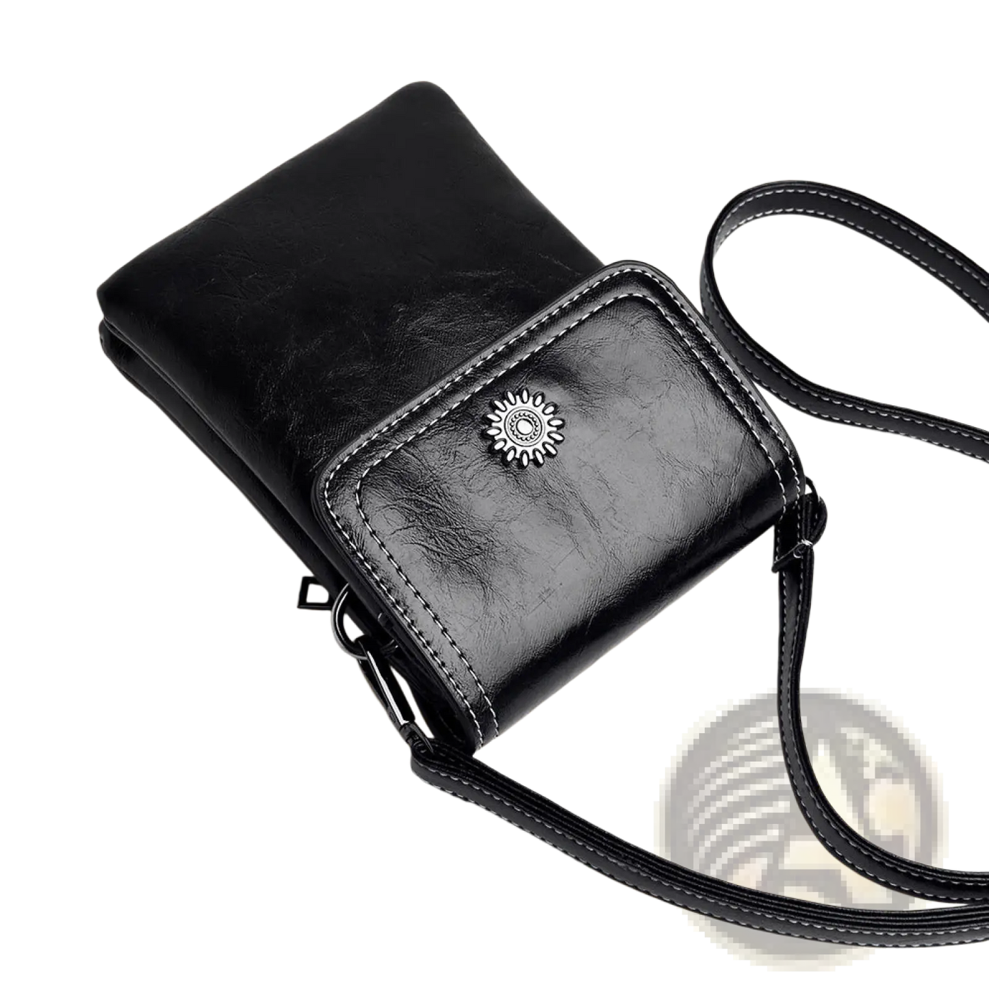 Faux Leather Floral and Sunburst Crossbody Phone Bag