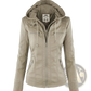 Faux Leather Moto Jacket with Detachable Hood