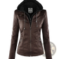 Faux Leather Moto Jacket with Detachable Hood