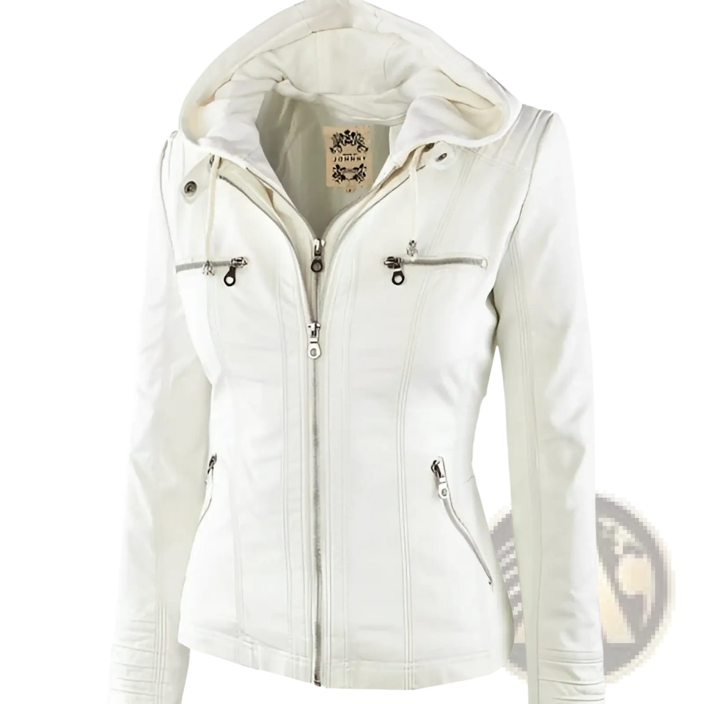 Faux Leather Moto Jacket with Detachable Hood