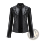 Faux Leather Moto Jacket Quilted Slim Fit Outerwear