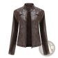 Faux Leather Moto Jacket Quilted Slim Fit Outerwear