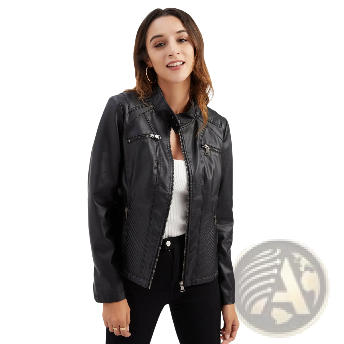 Faux Leather Moto Jacket Quilted Slim Fit Outerwear