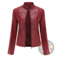 Faux Leather Moto Jacket Quilted Slim Fit Outerwear