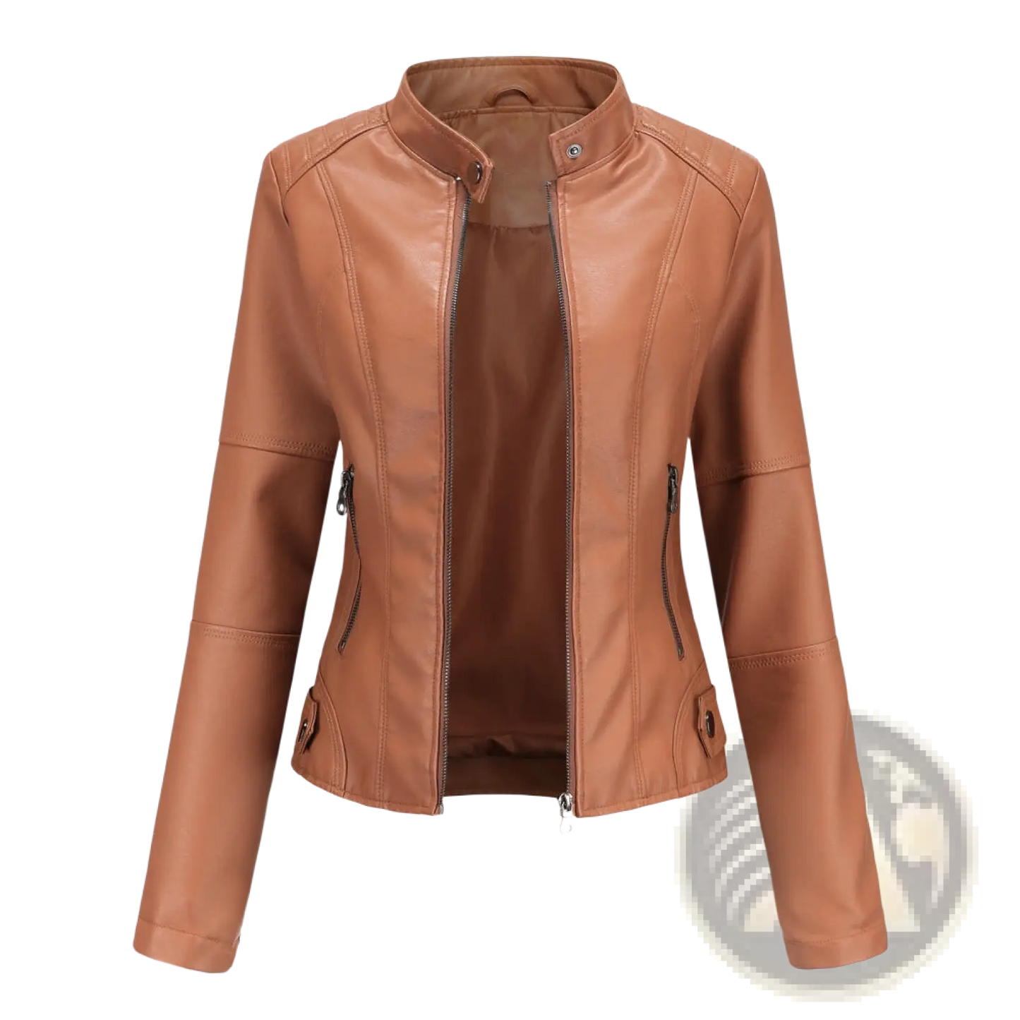 Faux Leather Moto Jacket Slim Fit Stand Collar