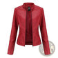 Faux Leather Moto Jacket Slim Fit Stand Collar Coat