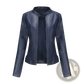 Faux Leather Moto Jacket Slim Fit Stand Collar