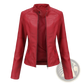 Faux Leather Moto Jacket Slim Fit Stand Collar