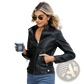 Faux Leather Moto Jacket Slim Fit Stand Collar