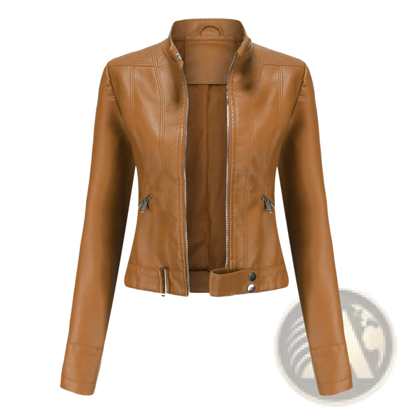 Faux Leather Moto Jacket with Stand-up Collar