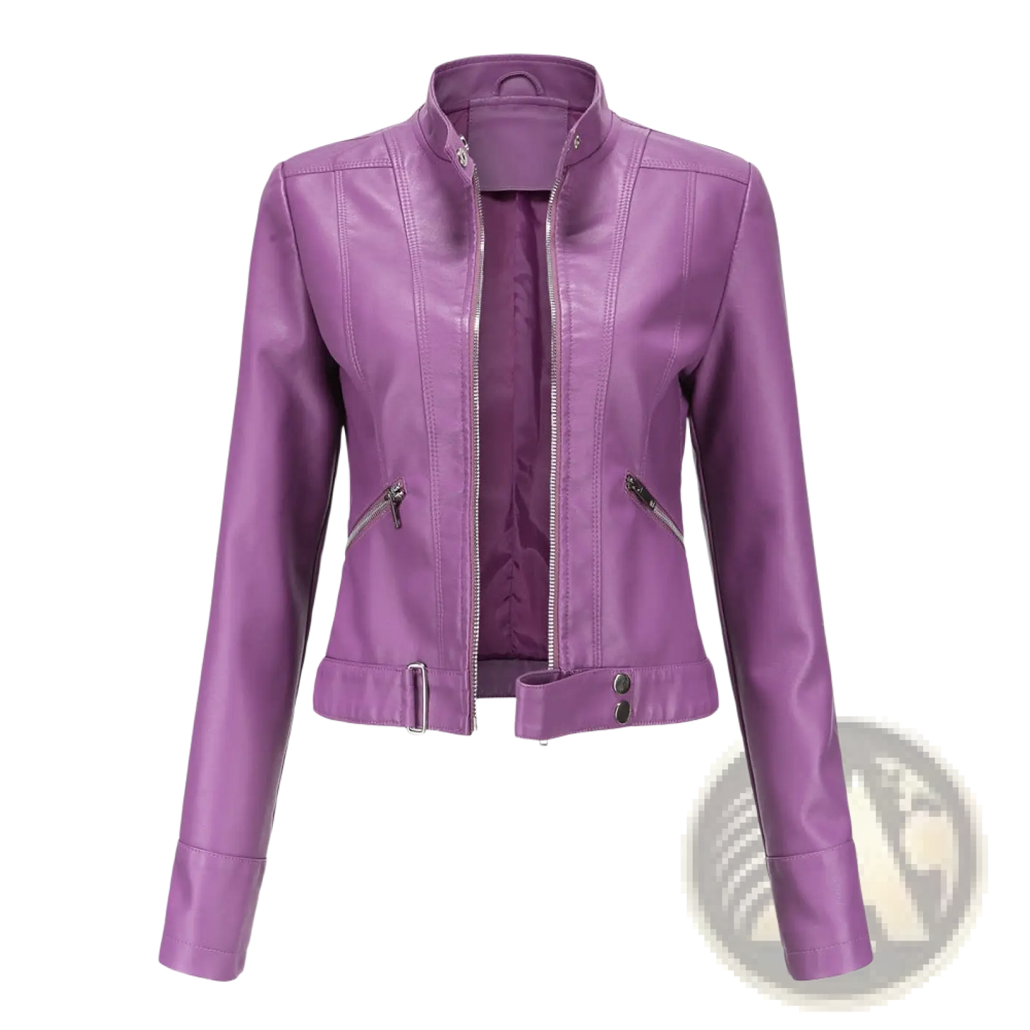 Faux Leather Moto Jacket with Stand-up Collar