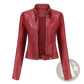 Faux Leather Moto Jacket with Stand-up Collar