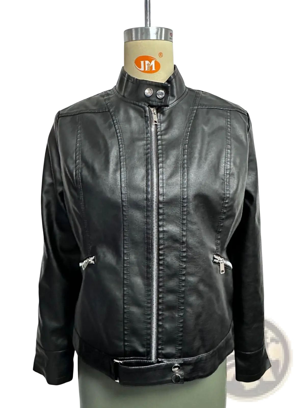 Faux Leather Moto Jacket with Stand-up Collar