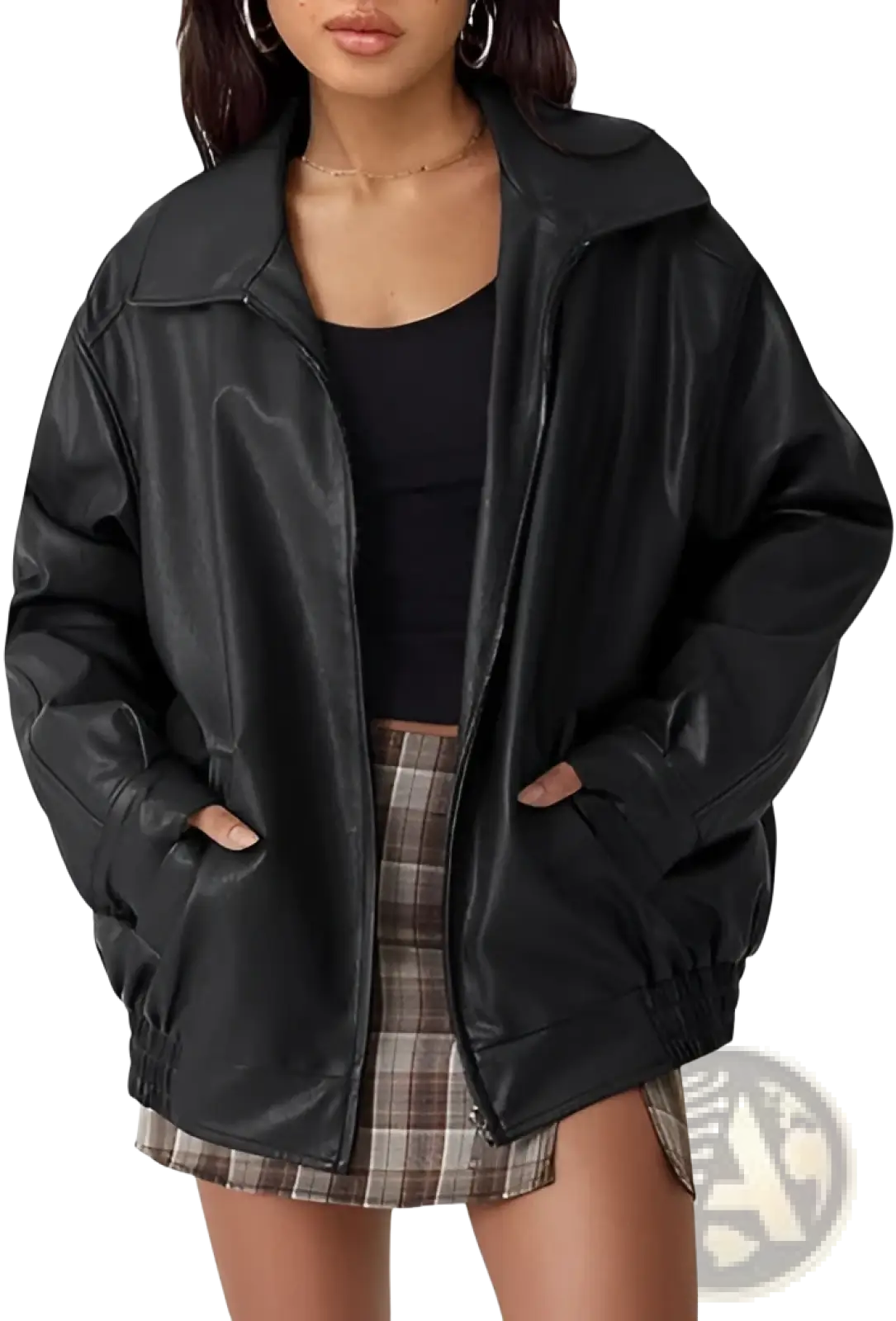 Faux Leather Motorcycle Jacket Plus Size Women's Bomber