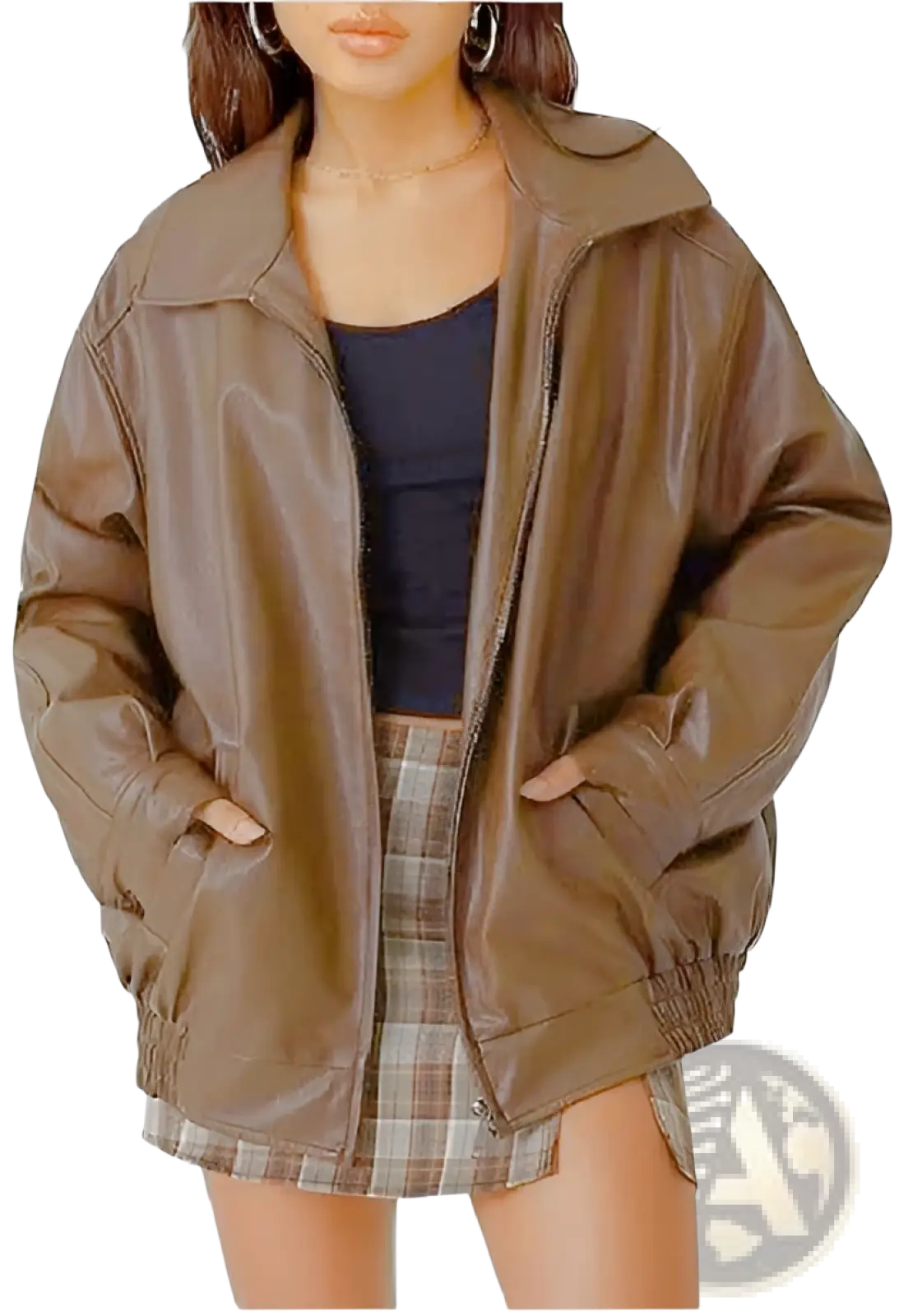 Faux Leather Motorcycle Jacket Plus Size Women's Bomber