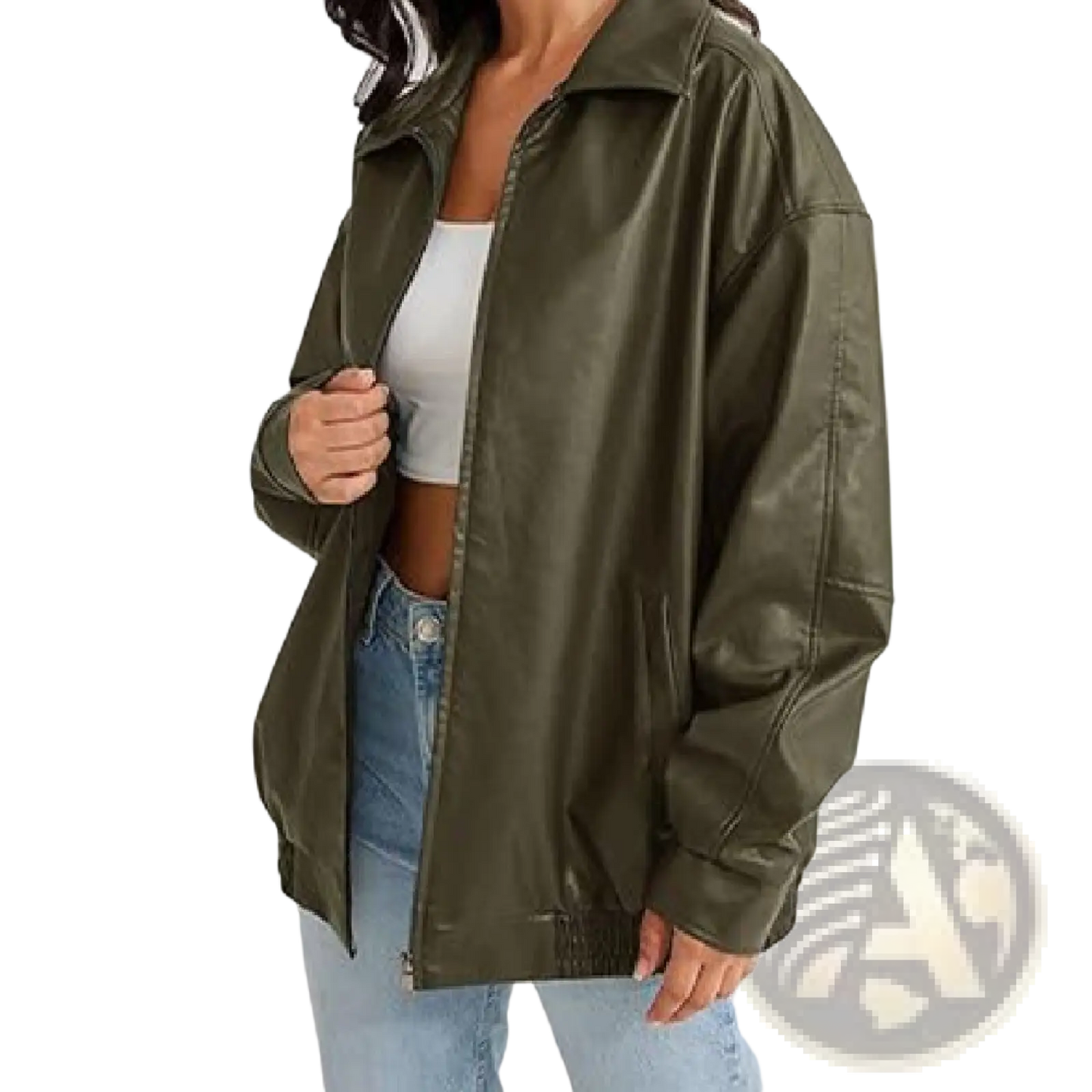 Faux Leather Motorcycle Jacket Plus Size Women's Bomber