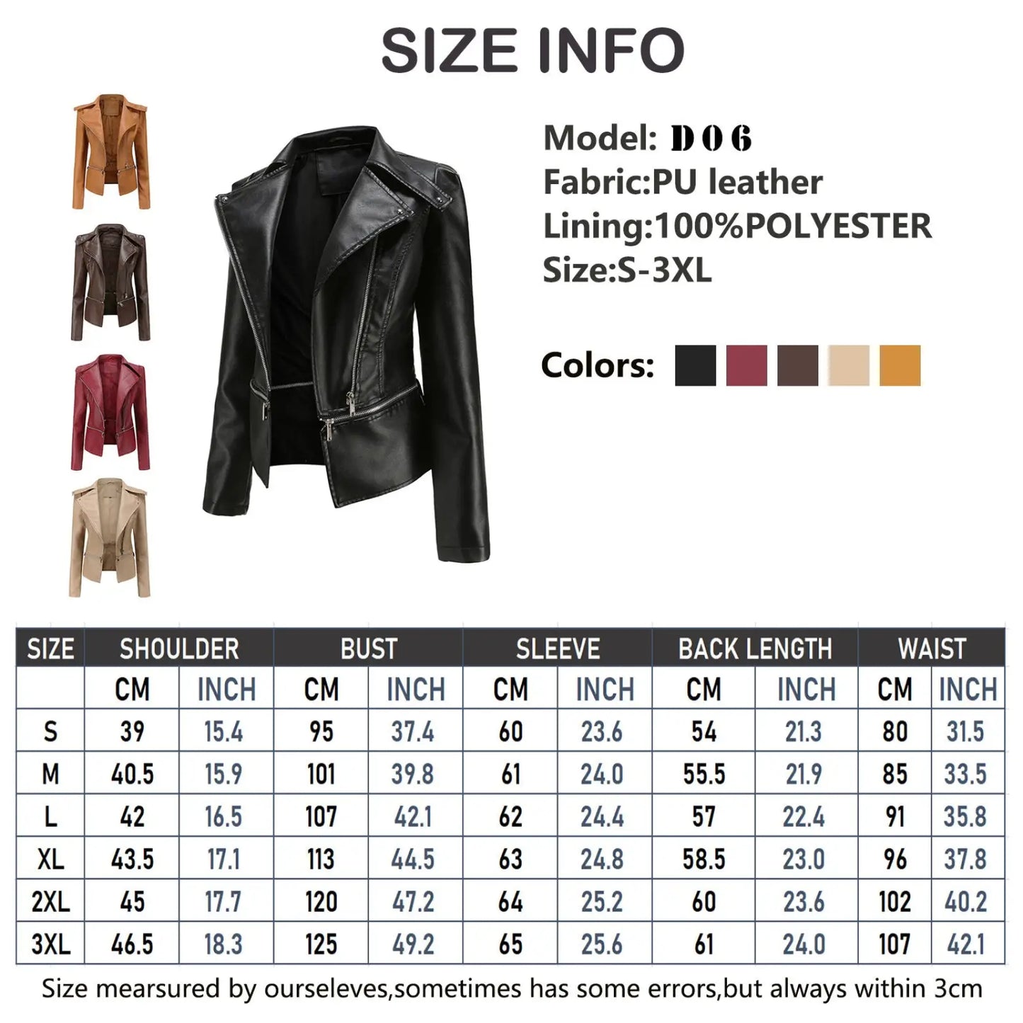 Faux Leather Motorcycle Jacket Slim Fit Biker Coat