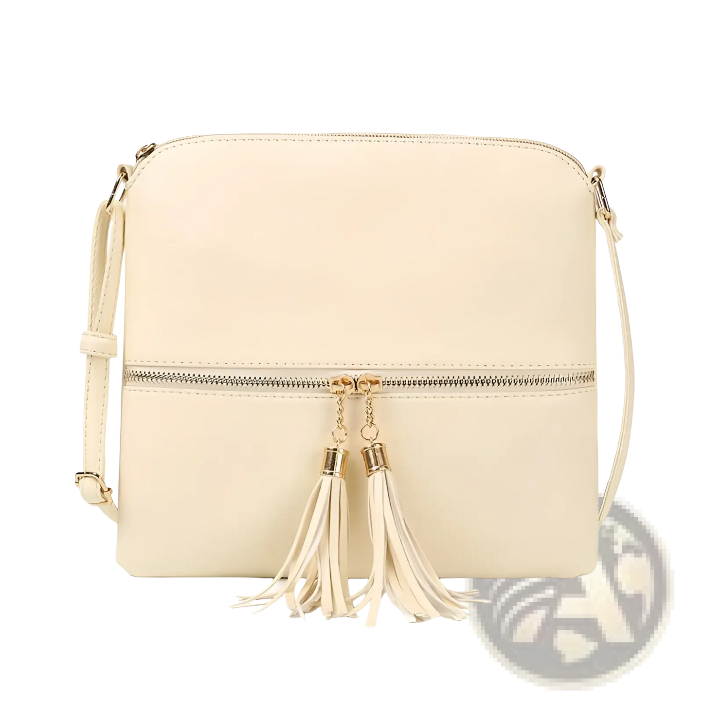 Faux Leather Tassel Crossbody Bag with Zipper Detail