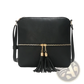 Faux Leather Tassel Crossbody Bag with Zipper Detail