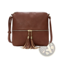 Faux Leather Tassel Crossbody Bag with Zipper Detail