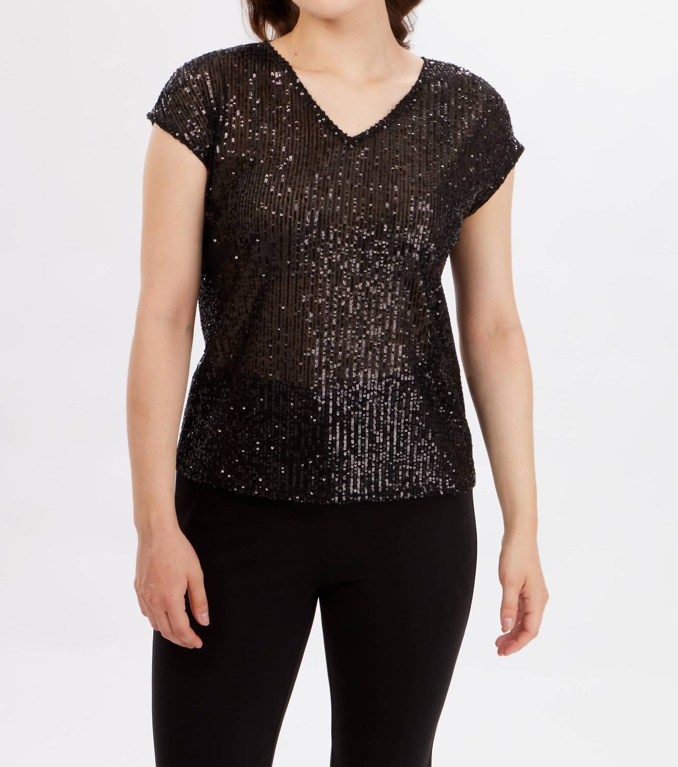Frank Lyman - Sequin V-neck Knit Top