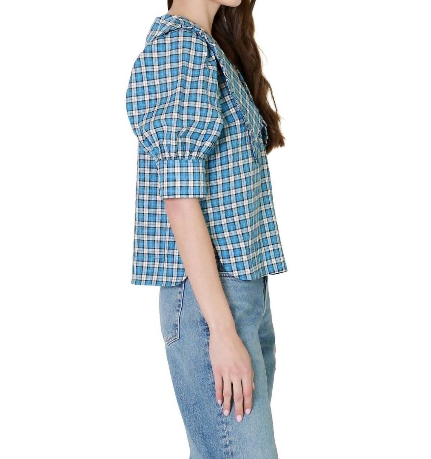 Ganni - SEERSUCKER V-NECK BLOUSE