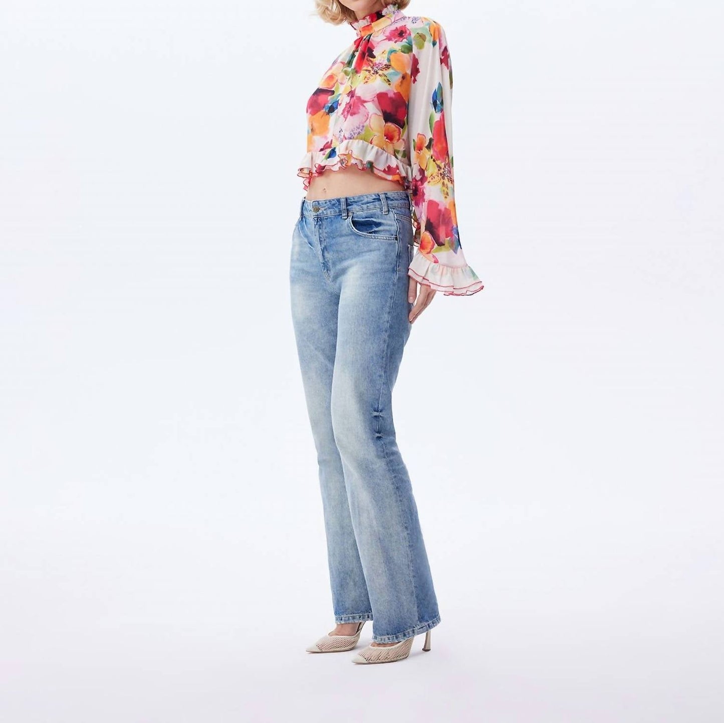 Theo The Label - Theia Orchid Print Ruffle Blouse