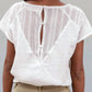Aapparella - Lace Crochet Textured Button Back V-neck T Shirt
