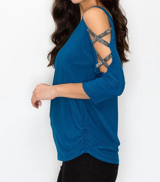 Perseption Concept - Blusa com mangas recortadas e strass