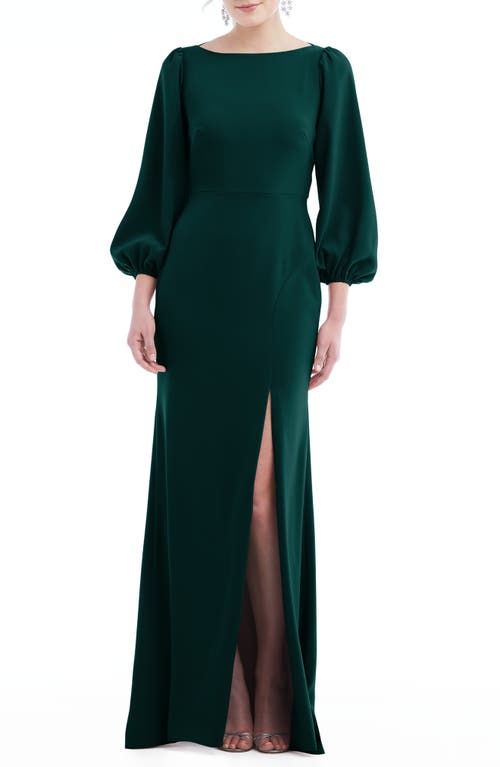 Dessy Collection Bishop Long Sleeve Open Back Trumpet Gown in Evergreen, Size 18