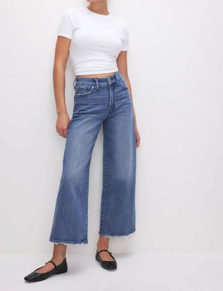 Good American - Calça Jeans Palazzo Cropped com Cintura Boa