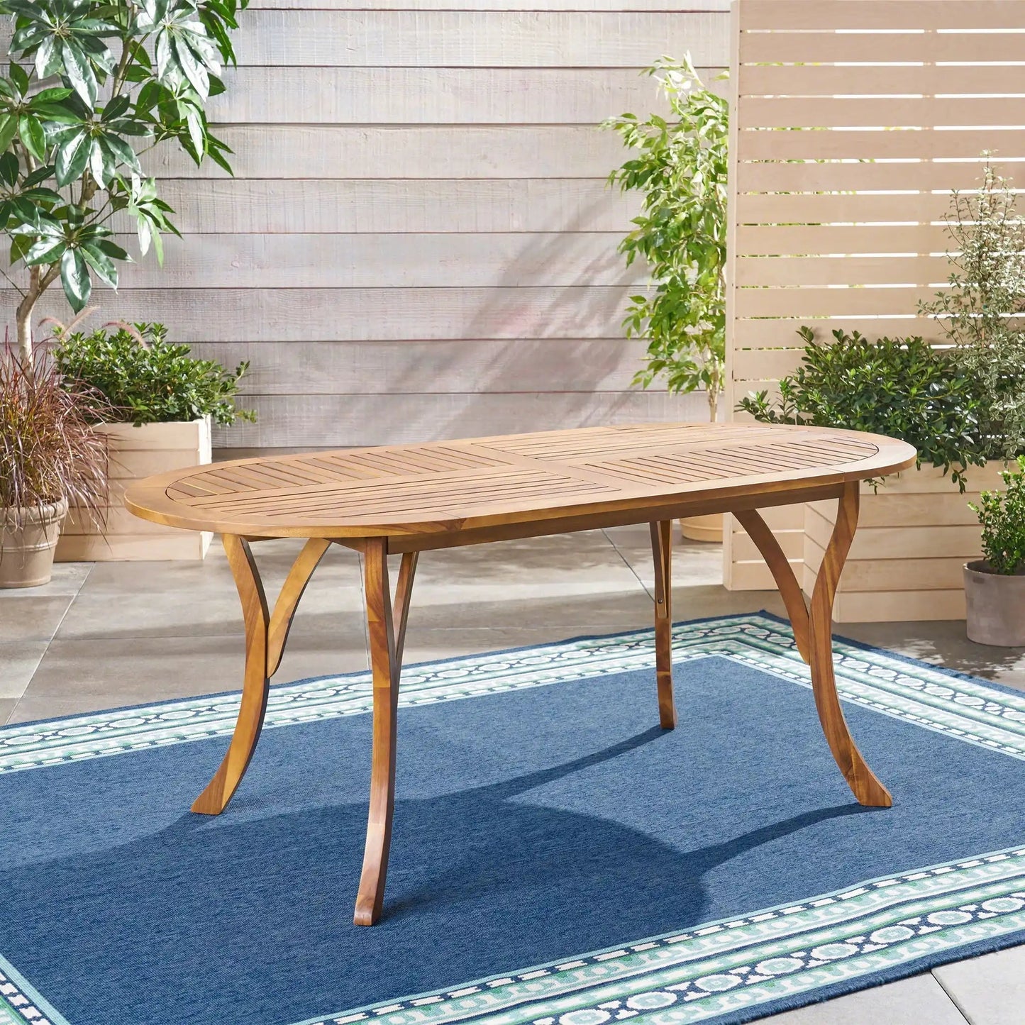Outdoor Table With Smooth Lines, Slat Top