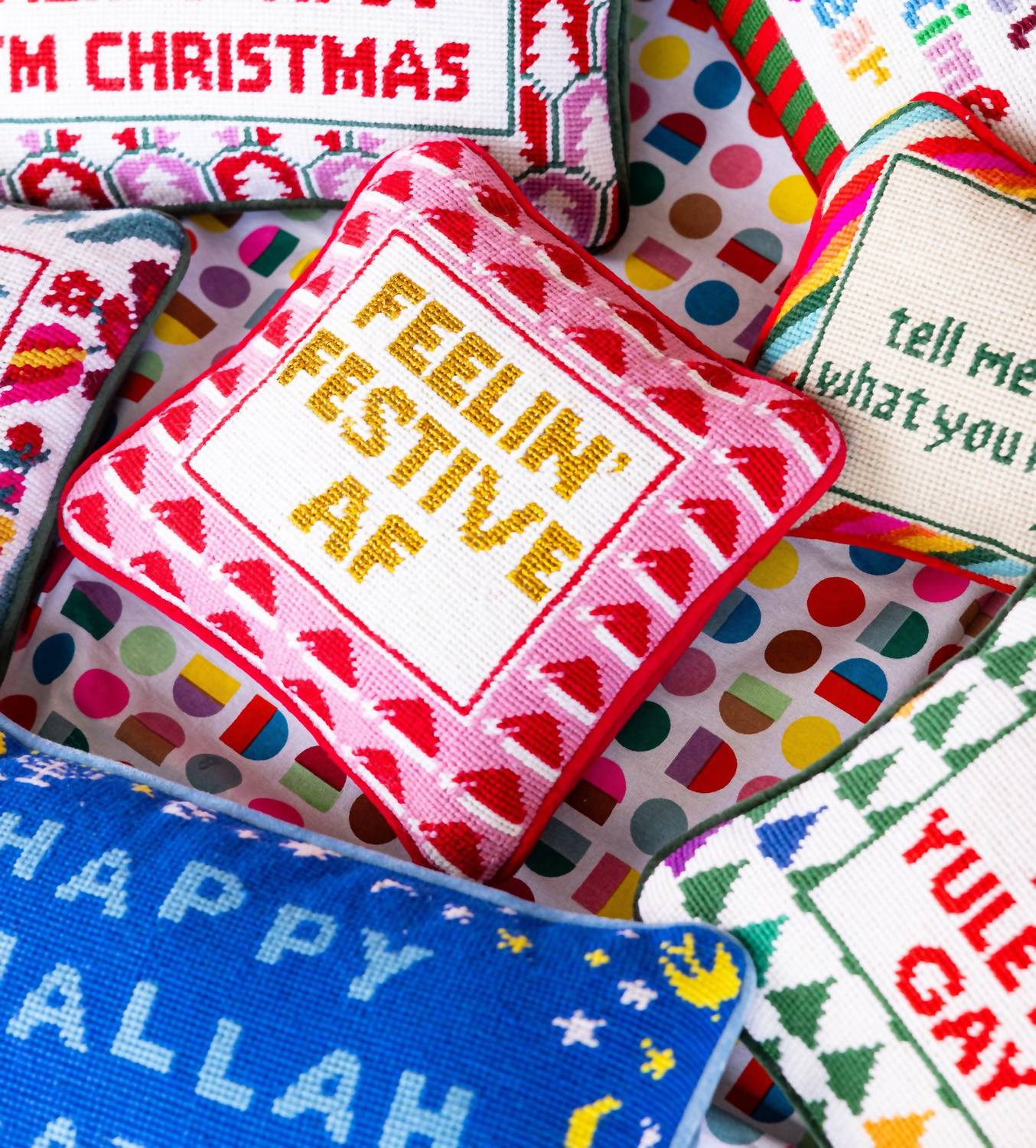 Furbish Studio - Festive AF Needlepoint Pillow