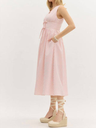 Entro - Striped Empire Waist Bow Front Midi Dress
