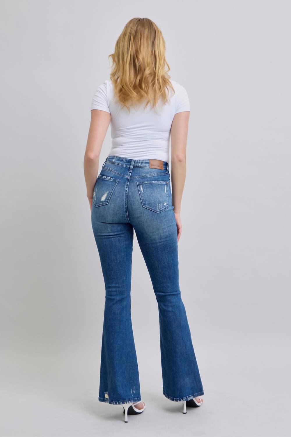 Judy Blue - High Rise Contrast Wash Destroy Flare Jeans