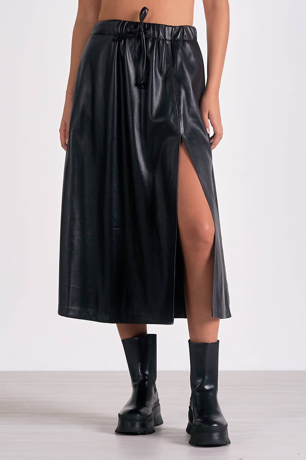 Elan - Faux Leather Drawstring Skirt