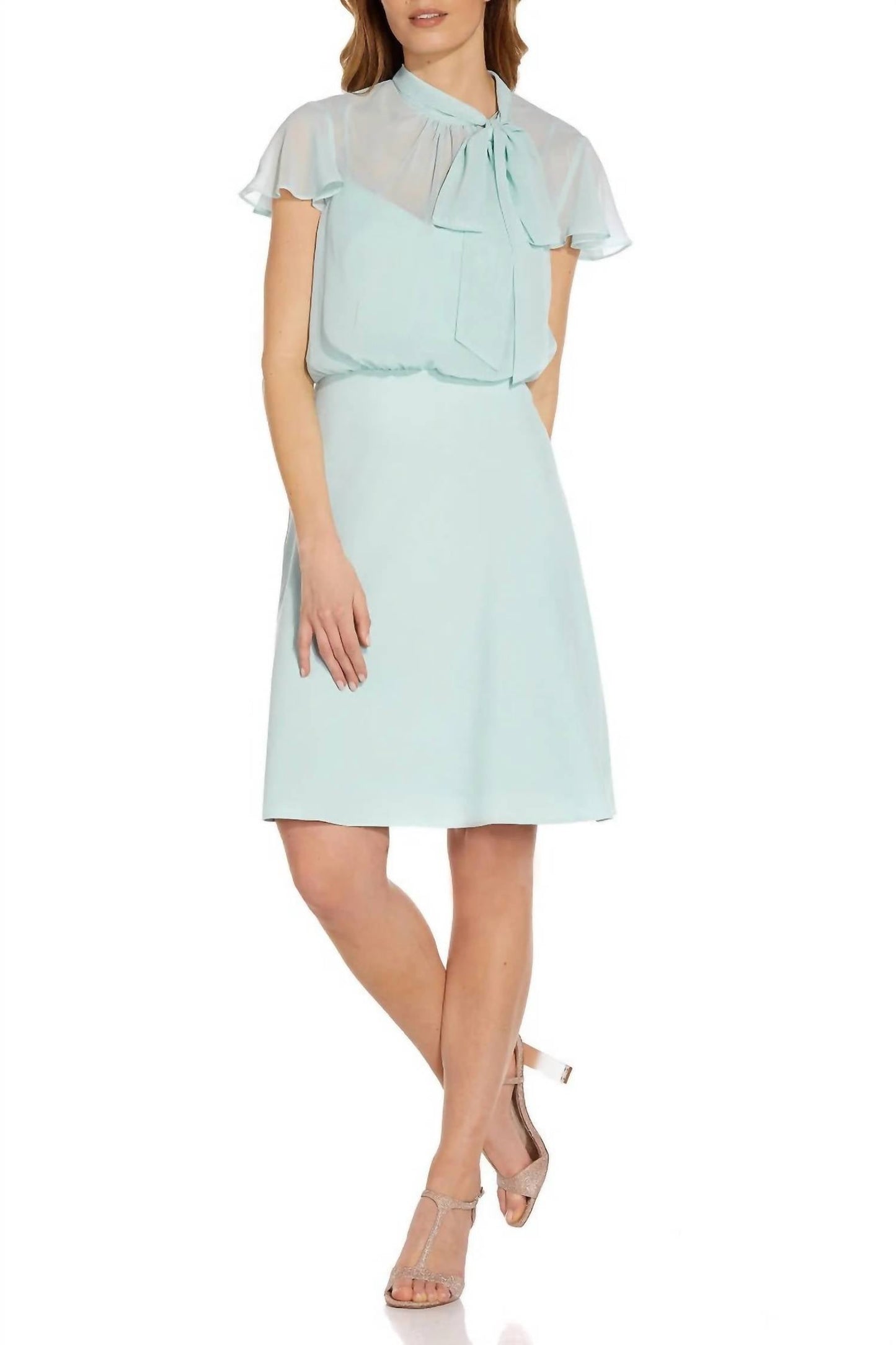 Adrianna Papell - Tie Neck Crepe Chiffon Dress